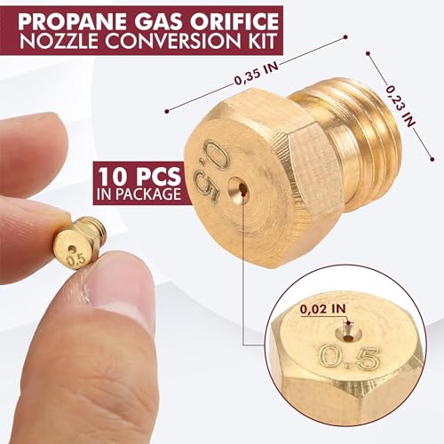 10Pcs Brass Jet Nozzle Propane Orifice Kit - Grill Replacement Parts High Pressure Nozzle Griddle Accessories Kit - Propane Burner Replacement Parts LP Gas Hose Nozzle Conversion Kit - Grill Parts America