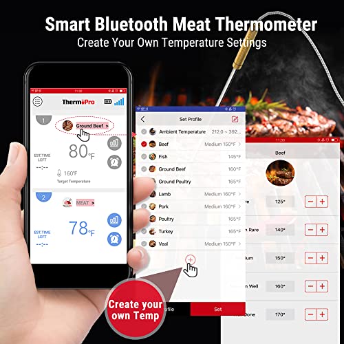 ThermoPro TP25 500ft Wireless Bluetooth Meat LCD Thermometer with 4 Temperature Probes Smart Digital Cooking BBQ Thermometer for Grilling Oven Food Smoker Thermometer, Rechargeable - Grill Parts America