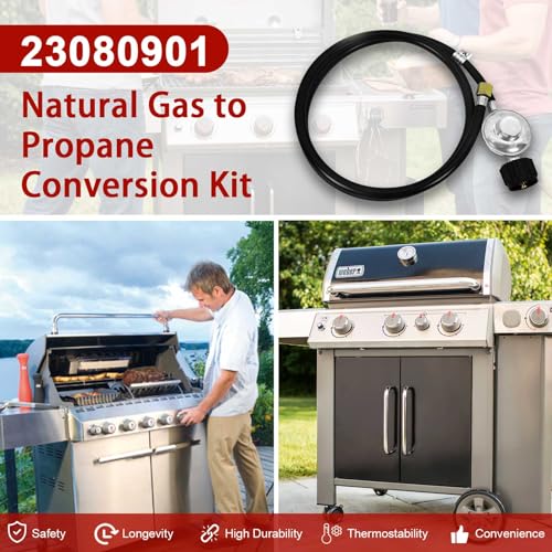 Zhenx 23080901 5FT Natural Gas to Propane (LP) Conversion Kit Compatible with Weber Genesis, Genesis II Grill, from NG to LP Conversion Kit Includes Regulator Hose and 3 Adapter Orifices - Grill Parts America