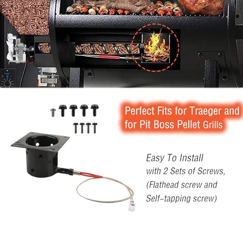 OUTGIK Heavy Duty Steel Porcelain-Enameled Fire Burn Pot and Hot Rod Ignitor Kit Replacement Parts for Traeger & Pit Boss Wood Pellet Grill, Igniter Ignition BBQ Part - Grill Parts America