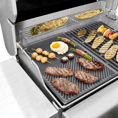 QuliMetal 17.5" Grill Replacement Part for Weber Spirit 300 and GS4 Spirit II 300 Series Grills, Genesis Silver/Gold B & C, Genesis 1000-3500, Reversible Cast Iron 7598 Griddle Plate, 7638 Grill Grate - Grill Parts America