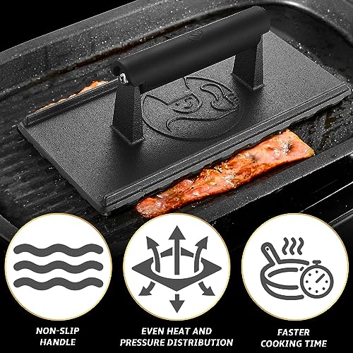 Cast Iron Grill Press - Heavy Duty Smash Burger Press w/Heat Resistant Handle - Sandwich Press, Burger Smasher, Hamburger Press - Bacon Press & Meat Press for Griddle - Great BBQ Grill Accessories - Grill Parts America