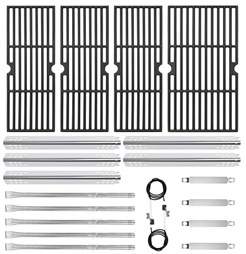 Cast Iron Grill Grates and Stainless Steel Grill Part Kit for Charbroil Performance 5 Burner Gas Grills 463275517 463243518 463243519, Heat Plates, Burners, Adjustable Crossover Tube, Ignition - Grill Parts America