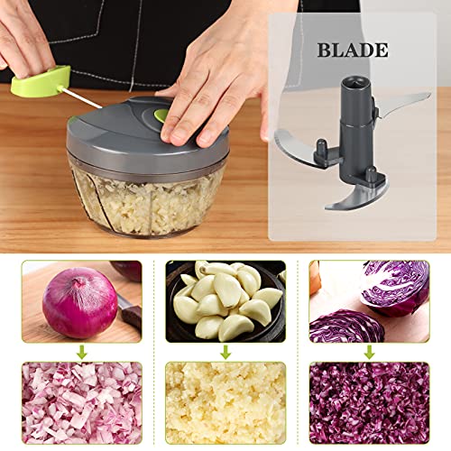 Manual Food Chopper Vegetable Cutter, Chopper Hand String Vegetable Chopper Onions Cutter for Vegetable Fruits Nuts Durable BPA Free Food Safe Material (2 Cup-Gray) - Kitchen Parts America