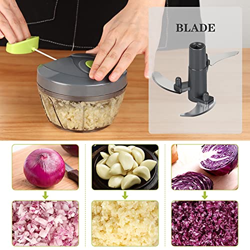Manual Food Chopper Vegetable Cutter, Chopper Hand String Vegetable Chopper Onions Cutter for Vegetable Fruits Nuts Durable BPA Free Food Safe Material (2 Cup-Gray) - Kitchen Parts America