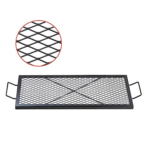 VEVOR X-Marks Fire Pit Grill Grate, Rectangle Cooking Grate, Heavy Duty Steel Campfire BBQ Grill Grid with Handle & Support X Wire, Portable Camping Cookware for Outside Party Gathering, 32 Inch Black - Grill Parts America