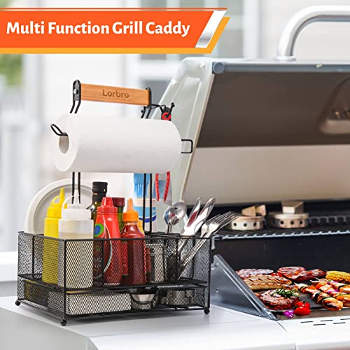 Lorbro Large Grill Utensil Caddy with Drawer, Picnic Camping Caddy with Paper Towel Holder, BBQ Organizer for Grilling Tool, Ideal Organizer for Picnic Condiment and Outdoor Griddle Accessories - Grill Parts America
