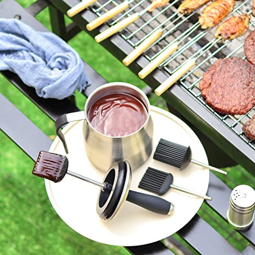 Grill Brush with Extra Strong Long Handle- Safe Wire BBQ Cleaning Brush and  Grill Basting Brush Set