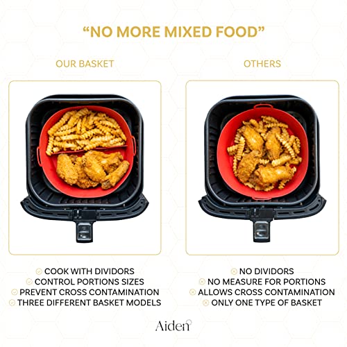 AIDEN - 3 pack Air Fryer Silicone Liners with Food Dividers I Reusable Oven & Kitchen accessories (8 inch) Safe Liner Heat Resistant BPA FREE I Deep Fryer Parts Non Stick Easy Cleaning & Dishwashable - Grill Parts America