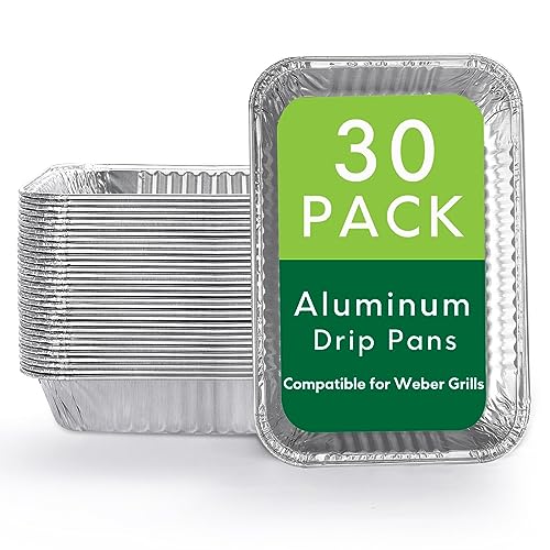 WWM 30 Pack Aluminum Drip Pan Liners Compatible for Weber Q Series,Genesis Series, Pulse,Spirit Series & Traveler Grills, Disposable Aluminum Foil Grease Drip Pans, Grill Accessories - Grill Parts America