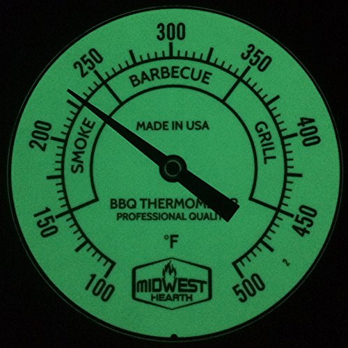 Midwest Hearth BBQ Smoker Thermometer for Barbecue Grill, Pit, Barrel 3" Dial (4" Stem Length, Glow Dial) - Grill Parts America