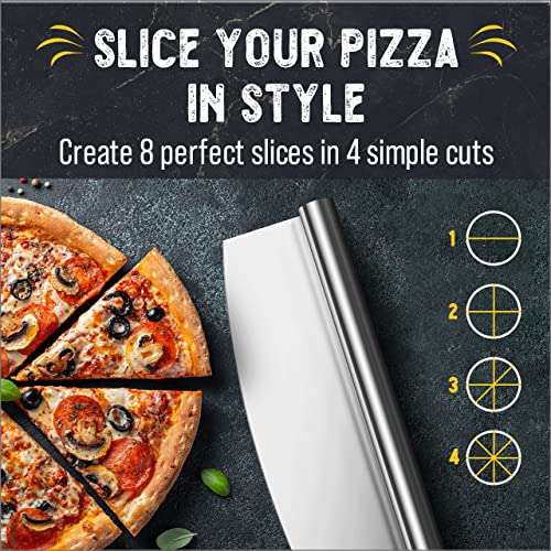 Checkered Chef Pizza Cutter Rocker - 16 Inch Mezzaluna Knife w/ Blade Cover - Pizza Slicer & Scraper - Kitchen Parts America