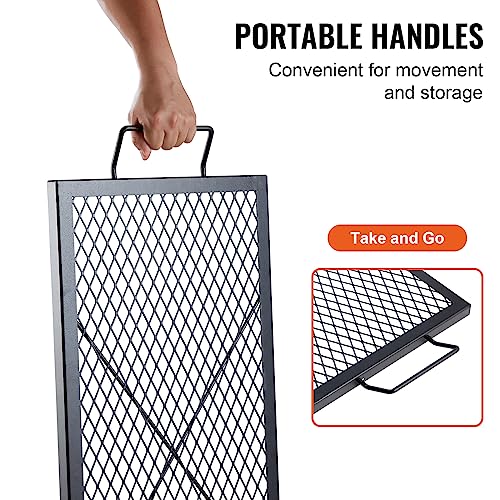 VEVOR X-Marks Fire Pit Grill Grate, Rectangle Cooking Grate, Heavy Duty Steel Campfire BBQ Grill Grid with Handle & Support X Wire, Portable Camping Cookware for Outside Party Gathering, 32 Inch Black - Grill Parts America