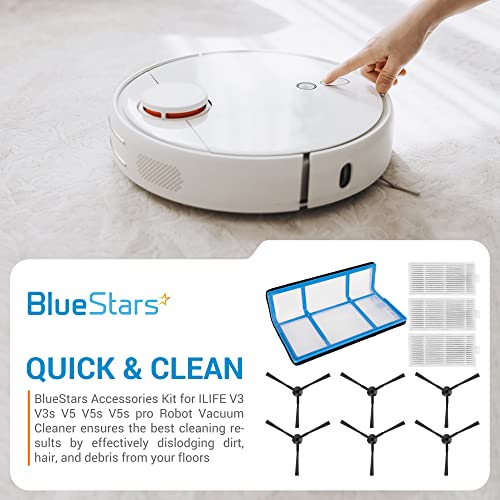 BluStars Ultra-Durable Replacement Accessories Parts Kit For ILIFE V3 V3s V5 V5s V5s pro Robot Vacuum Cleaner | 1 Primary Filter 3 HEPA Filter 6 Side Brushes - Grill Parts America