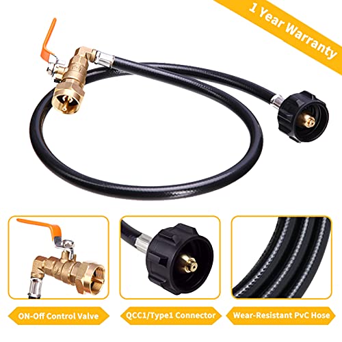 New Updated Propane Refill Adapter Hose 36’’ Propane Extension Hose Propane Refill Hose with ON-Off Control Valve for 1 LB Propane Gas Tank 350PSI High Pressure Camping Grill (QCC Type1 Inlet) - Grill Parts America
