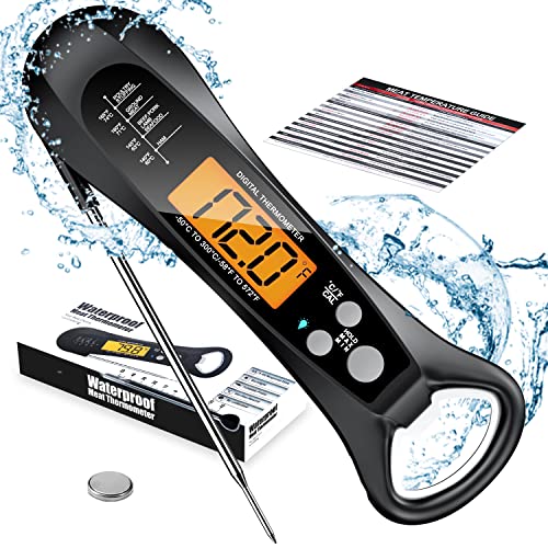Instant Read Meat Thermometer for Cooking, Fast & Precise Digital Food Thermometer with Backlight, Magnet, Calibration, and Foldable Probe for Deep Fry, BBQ, Grill, and Roast Turkey,LCD - Grill Parts America