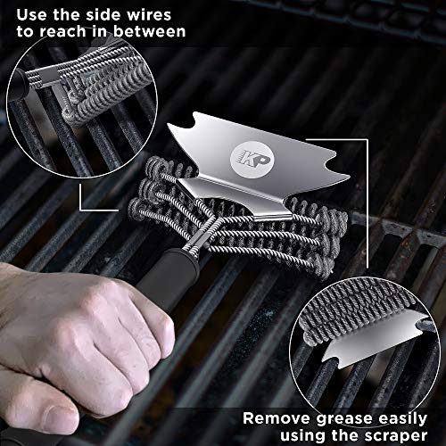 KP 3 in 1 Dream Set- Safe Grill Cleaning Kit - Bristle Free Grill Brush for Outdoor Grill w/Grill Scraper +Heavy Duty Grill Mat|Best BBQ Brush for Grill Cleaning | Grill Accessories for All Grills - Grill Parts America