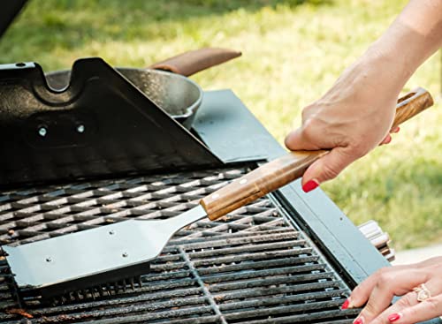 BBQ-Aid Grill Brush and Scraper for Barbecue – Grill Brush for Outdoor Grill with Extended, Large Wooden Handle and Replaceable Stainless Steel Bristles Head –No Scratch- BBQ Grill Brush for Any Grill - Grill Parts America
