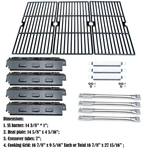Direct Store Parts Kit DG158 Replacement for Charbroil 463420507, 463420509, 463460708,463460710 Gas Grill(SS Burner+SS Carry-Over Tubes+Porcelain Steel Heat Plate+Porcelain Cast Iron Cooking Grid) - Grill Parts America