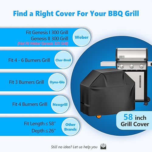 HomWanna Grill Cover 58 Inch - Superior BBQ Cover for Weber Genesis 300 Series Grill - 600D Outdoor Grill Cover for Dyna-glo, Char-Broil, Nexgrill, Monument, Weber Genesis E330 and Genesis II E310 - Grill Parts America