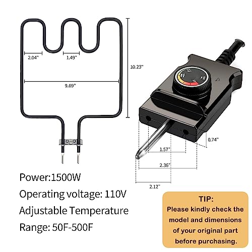 SUONA Grill Heating Element and Electric Smoker for Masterbuilt 1500 Watt Heating Element with Adjustable Thermostat Cord Controller Replacement Parts for Masterbuilt Smokers & Turkey Fryers - Grill Parts America