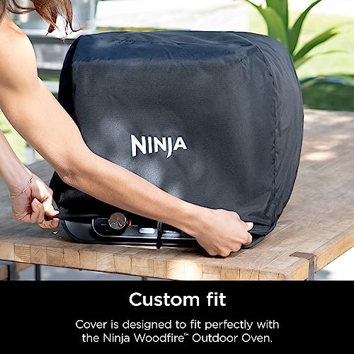 Ninja XSKOCVR Premium Cover, Compatible Woodfire Outdoor Oven (OO100 series), Adjustable Drawstrings, UV and Water-Resistant, Lightweight, Black, 18.9'' x 17.9'' x 15.16