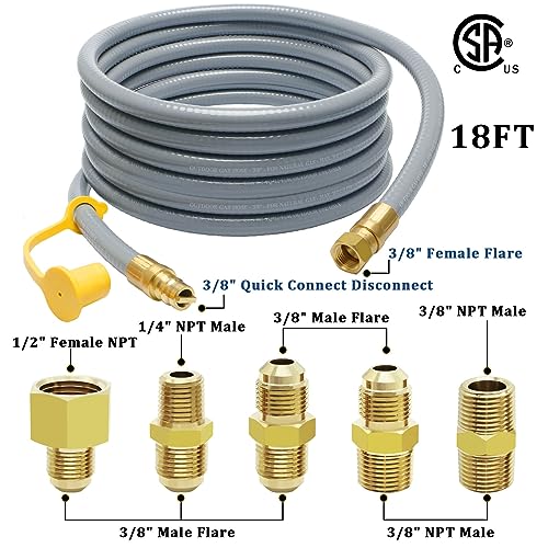 GardenNow 18FT 3/8" ID Natural Gas Hose, Low Pressure LPG Hose with Quick Connect, for Weber, Char-Broil, Pizza Oven, Patio Heater and More NG Appliance Propane to Natural Gas Conversion Kit - Grill Parts America