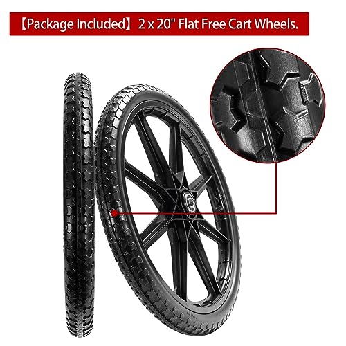 20x1.95 Flat Free Cart Wheels Compatible with rubbermaid Wheelbarrow  Wheels, 20 Flat Free Tires with 5/8 Bearing Replacement for rubbermaid  Cart