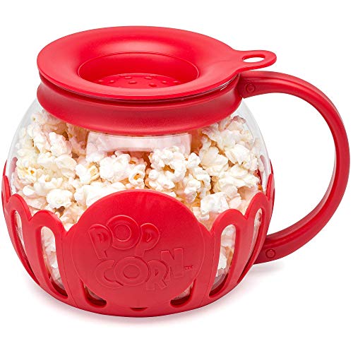 Ecolution Patented Micro-Pop Microwave Popcorn Popper with Temperature Safe Glass, 3-in-1 Lid Measures Kernels and Melts Butter, Made Without BPA, Dishwasher Safe, 1.5-Quart, Red - Grill Parts America