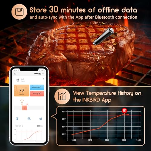 INKBIRD Wireless Meat Thermometer INT-11P-B, Bluetooth Meat Thermometer for Grilling and Smoking, IP 67 Waterproof Wireless Meat Probe for BBQ Oven Grill Smoker Cooking Thermometer Gifts for Man - Grill Parts America