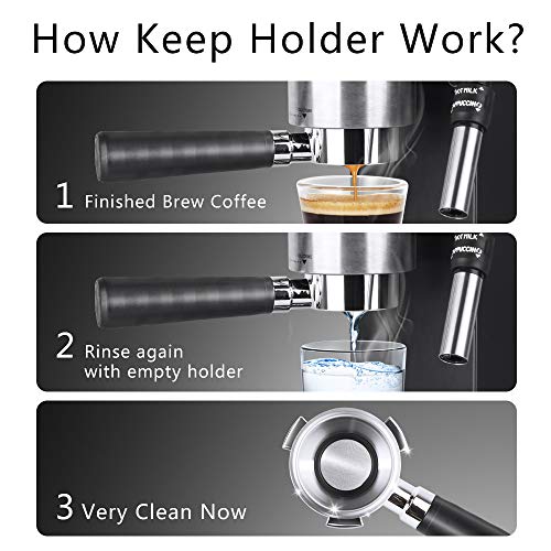 51 mm coffee strainer with filter basket and wooden handle, replacement compatible with Delonghi EC680 EC685 coffee machines + magnetic espresso funnel for strainer, dispensing ring 51 mm - Kitchen Parts America