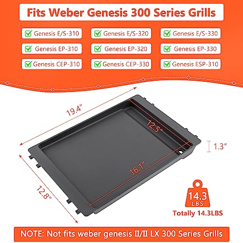 QuliMetal 7566 Grill Griddle for Weber Genesis 300 Series Gas Grills - Cast Iron Griddle Replacement Parts for Genesis E-310 E-320 E-330 S-310 S-320 S-330 EP-310 EP-320 EP-330 CEP-310 CEP-330 ESP-310 - Grill Parts America