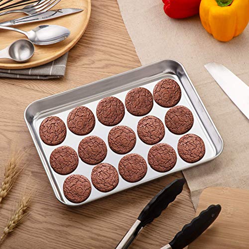 WEZVIX Baking Sheet Stainless Steel Baking Tray Cookie Sheet Oven Pan Rectangle Size 10 x 8 x 1 inch, Non Toxic & Healthy, Rust Free & Less Stick, Thick & Sturdy, Easy Clean & Dishwasher Safe - Kitchen Parts America