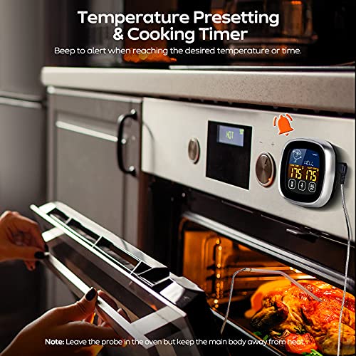 Meat Thermometer, Digital Meat Thermometer with Large Touchscreen LCD, with Long Probe, Kitchen Timer, Grill Thermometer, Cooking Food Meat Thermometer Instant Read for Smoker Kitchen BBQ Oven - Grill Parts America