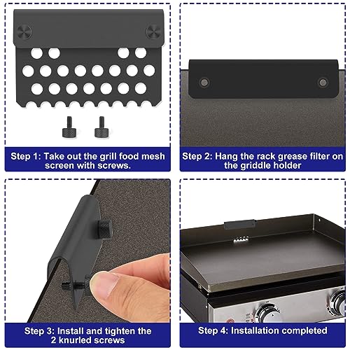 Griddle Grease Gate, Stainless Steel Rear Food Filter Mesh Screen Blocks, Grill Grease Trap Blocker with Screws for Blackstone Flat Top Griddle and Other Grills - Grill Parts America