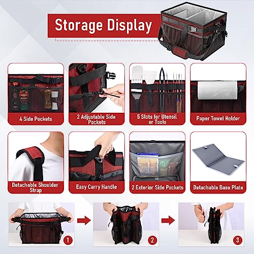 FANGSUN Grill Caddy, BBQ Caddy with Paper Towel Holder, Picnic Griddle Caddy for Outdoor Camping, Barbecue Accessories Storage Organizer for Utensil Grilling Tool, Must Haves for Camper Tailgating Rv - Grill Parts America