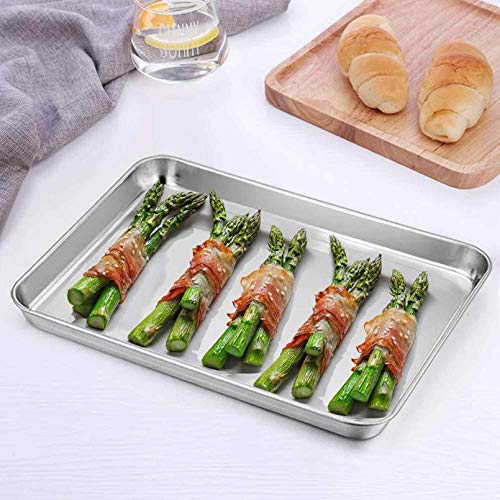 WEZVIX Stainless Steel Baking Sheet Set of 2 Tray Cookie Sheet Toaster Oven  Pan Rectangle Size 10 x 8 x 1 inch, Non Toxic, Rust Free & Less Stick
