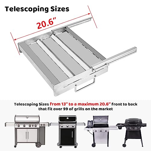 Utheer 17" x 13" Flat Top Cooking Griddle, 304 Stainless Steel Griddle Grill with Retractable Stand Accommodates Different Size of Grill, Stove Top Griddle for Weber, Nexgrill, Charbroil Gas Grill - Grill Parts America