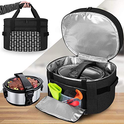  YARWO Slow Cooker Travel Bag with Bottom Board Compatible with  Crock-Pot and Hamilton Beach 6-8 Quart Oval Slow Cooker, Double Layers Slow  Cooker Carrier, Gray with Arrow (Bag Only, Patent Pending)