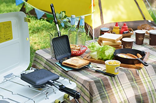 Yoshikawa SJ2408 Hot Sandwich Maker, For Gas Stoves, Crispy Grilled, Single, Fluorine Treated, Total Width 5.9 x Total Length 13.8 x Height 1.3 inches (15 x 35 x 3.2 cm), Black, Outdoor, Camping - Grill Parts America