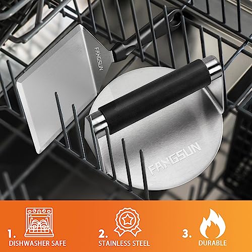 FANGSUN Smashed Burger Press Kit, Stainless Steel Burger Smasher & Grill Spatula for Outdoor Cooking, 5.8” Hamburger Press & 5" BBQ Spatula, Griddle Accessories Kit for Flat Griddle, Grilling Gift - Grill Parts America