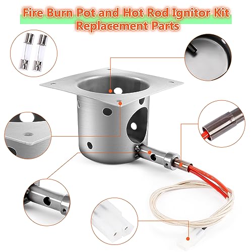QuliMetal Fire Burn Pot and Hot Rod Ignitor Kit Replacement Parts for Traeger and Pit Boss Pellet Grills - Heavy Duty Fire Pot and Hot Rod/Grill Igniter with Ash Remover, Screws and Fuse - Grill Parts America