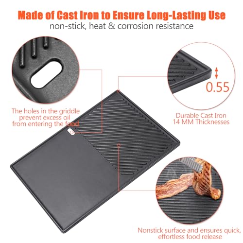 QuliMetal 17.5" Grill Replacement Part for Weber Spirit 300 and GS4 Spirit II 300 Series Grills, Genesis Silver/Gold B & C, Genesis 1000-3500, Reversible Cast Iron 7598 Griddle Plate, 7638 Grill Grate - Grill Parts America