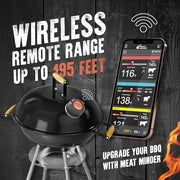 Meat Minder Pro Wireless Grill Smoker Smart Thermometer Upgrade Replacement with Food Probes 195ft Range iOS Andriod Free Smart APP Auto Reconnect Bluetooth Alarms - Grill Parts America