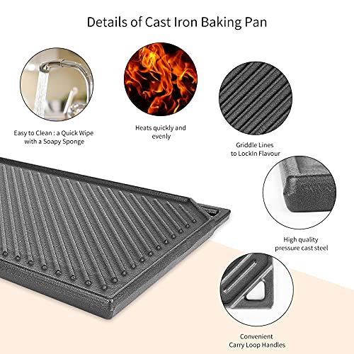 Hisencn Cast Iron Griddle, Nonstick Reversible Griddle for Gas Grill, Cast Iron Griddle Plate for Gas Stove Top, Oven, Outdoor Grill or Campfire (16.45'' x 9.45'') - Grill Parts America