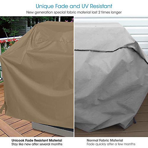 Unicook Grill Cover 55 Inch, Heavy Duty Waterproof BBQ Cover with Sealed Seam, Rip and Fade Resistant BBQ Grill Cover, Compatible with Weber Charbroil Grills, 55" W x 23" D x 42" H, Neutral Taupe - Grill Parts America