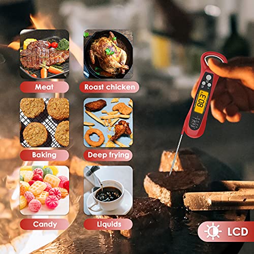 Instant Read Meat Thermometer for Cooking, Fast & Precise Digital Food Thermometer with Backlight, Magnet, Calibration, Foldable Probe, Waterproof Grill Thermometer for Deep Fry, BBQ, Roast Turkey - Grill Parts America