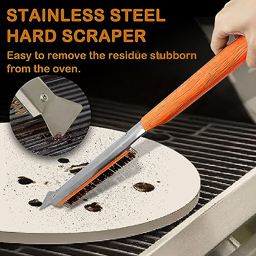 SupMaka Pizza Oven Brush, 22” Pizza Stone Brush - Grill Cleaning Brush with Scraper, Grill Brush Wood Handle & Brass Bristles, Pizza Oven Accessories for Outdoor BBQ, (Vibrant Orange) - Grill Parts America