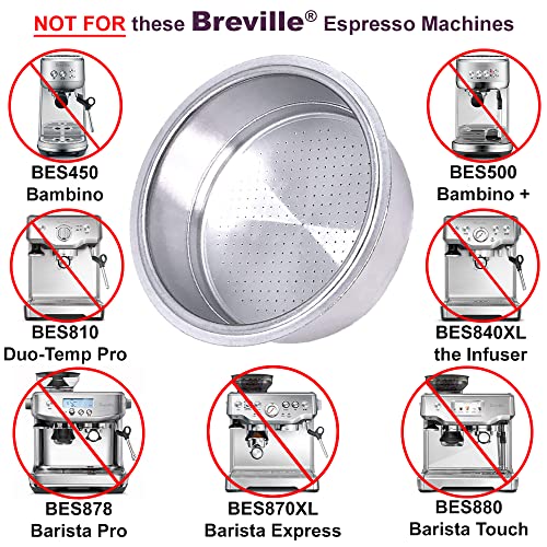 50mm 2-Cup Dual Wall Pressurized Filter Basket - Compatible with Breville Café Roma (ESP8), 800ES, ESP6 & BES200/250/400/800/820/830 Models