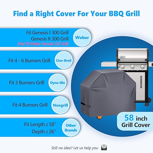 HomWanna Grill Cover 58 Inch - Superior BBQ Cover for Weber Genesis 300 Series Grill, 600D Outdoor Grill Covers for Dyna-glo, Nexgrill, Char-Broil, Monument, Weber Genesis II E310 and Genesis E330 - Grill Parts America